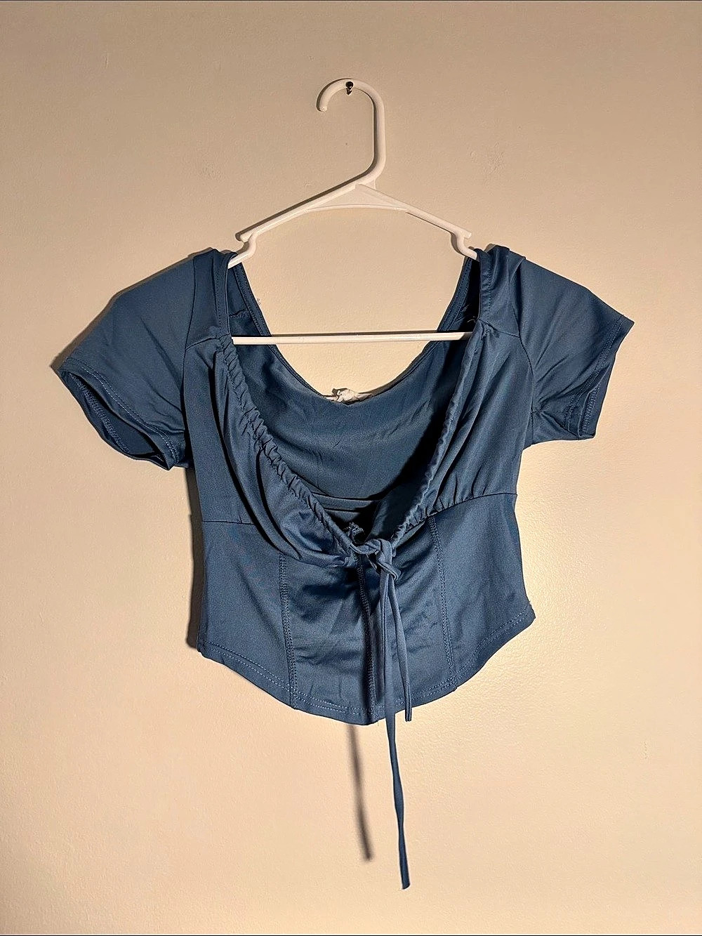 We in the moment Blue Ruched Crop Top Size Small